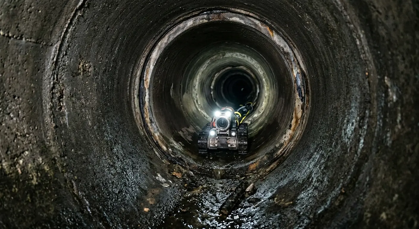 Robotic sewer camera inspecting pipe interior for Drain Snake Service in Howell