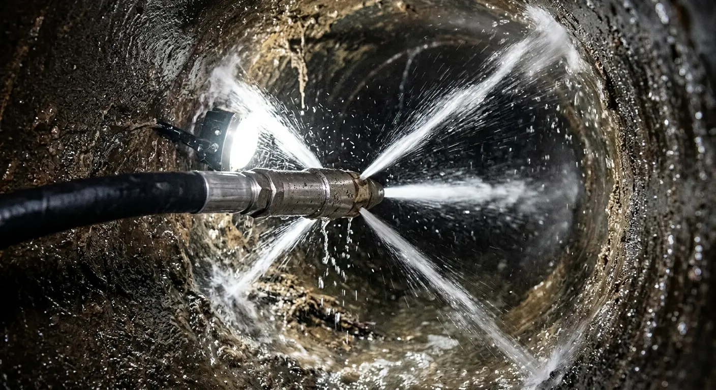 High-pressure hydro jetting nozzle cleaning sewer pipe for Storm Drain Cleaning in Howell
